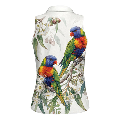 Australia Rainbow Lorikeets White Eucalyptus Blossoms Women Sleeveless Polo Shirt