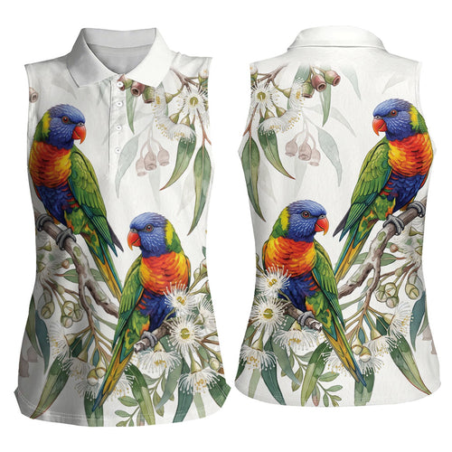 Australia Rainbow Lorikeets White Eucalyptus Blossoms Women Sleeveless Polo Shirt