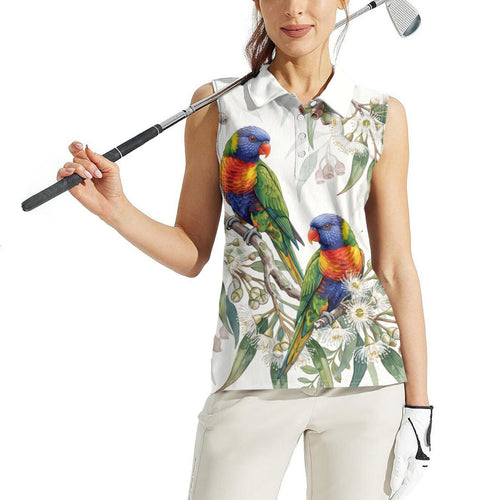 Australia Rainbow Lorikeets White Eucalyptus Blossoms Women Sleeveless Polo Shirt