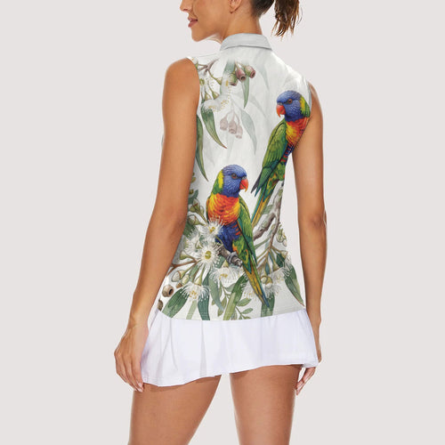 Australia Rainbow Lorikeets White Eucalyptus Blossoms Women Sleeveless Polo Shirt