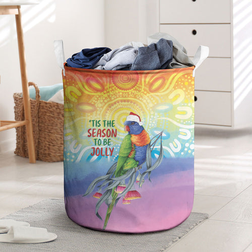 Rainbow Lorikeets Australia Christmas Laundry Basket Eucalyptus Blossoms Aboriginal Art