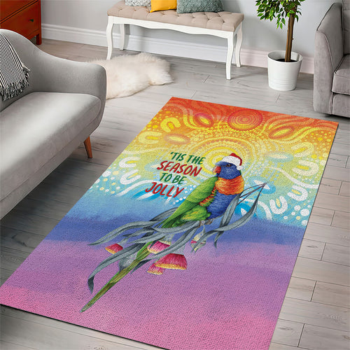Rainbow Lorikeets Australia Christmas Area Rug Eucalyptus Blossoms Aboriginal Art