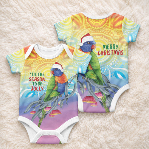 Rainbow Lorikeets Australia Christmas Baby Onesie Eucalyptus Blossoms Aboriginal Art