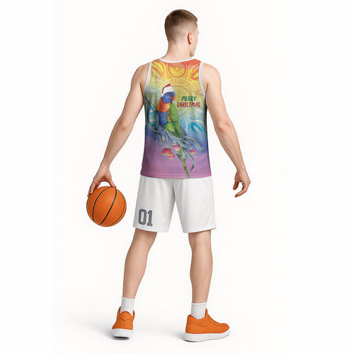 Rainbow Lorikeets Australia Christmas Basketball Jersey Eucalyptus Blossoms Aboriginal Art