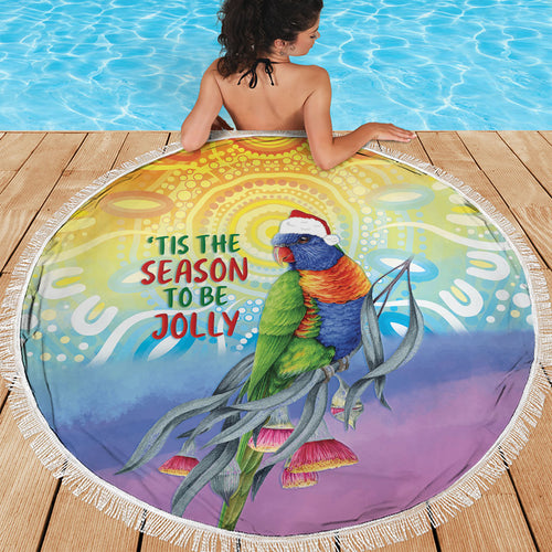 Rainbow Lorikeets Australia Christmas Beach Blanket Eucalyptus Blossoms Aboriginal Art