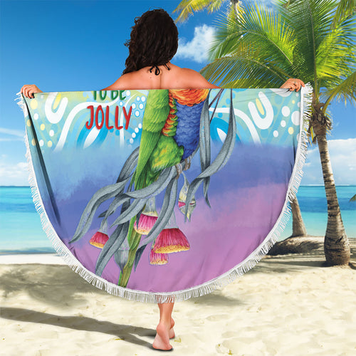 Rainbow Lorikeets Australia Christmas Beach Blanket Eucalyptus Blossoms Aboriginal Art