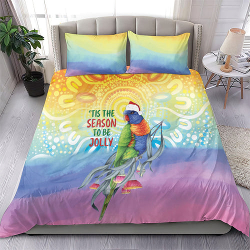 Rainbow Lorikeets Australia Christmas Bedding Set Eucalyptus Blossoms Aboriginal Art