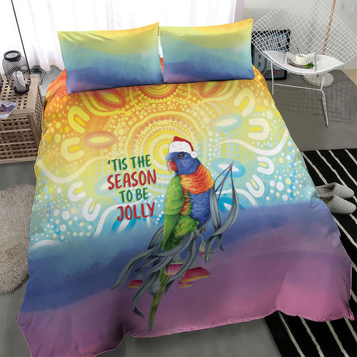 Rainbow Lorikeets Australia Christmas Bedding Set Eucalyptus Blossoms Aboriginal Art