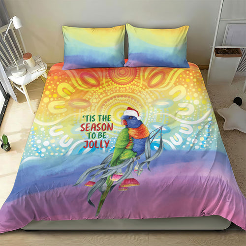 Rainbow Lorikeets Australia Christmas Bedding Set Eucalyptus Blossoms Aboriginal Art