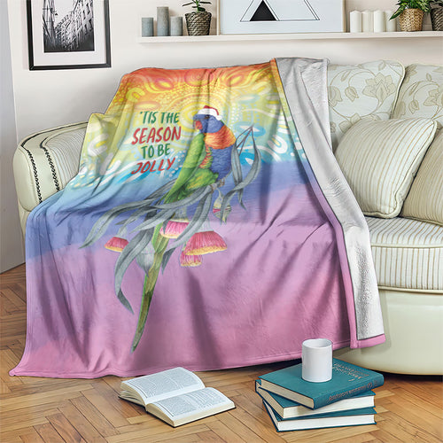 Rainbow Lorikeets Australia Christmas Blanket Eucalyptus Blossoms Aboriginal Art