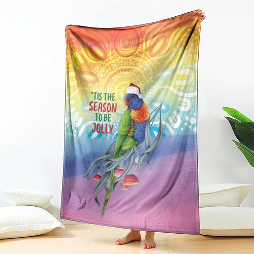 Rainbow Lorikeets Australia Christmas Blanket Eucalyptus Blossoms Aboriginal Art