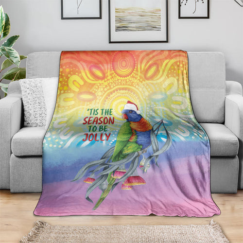 Rainbow Lorikeets Australia Christmas Blanket Eucalyptus Blossoms Aboriginal Art