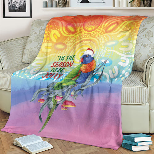 Rainbow Lorikeets Australia Christmas Blanket Eucalyptus Blossoms Aboriginal Art