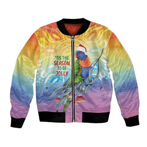 Rainbow Lorikeets Australia Christmas Bomber Jacket Eucalyptus Blossoms Aboriginal Art