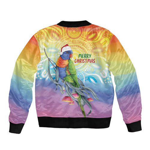 Rainbow Lorikeets Australia Christmas Bomber Jacket Eucalyptus Blossoms Aboriginal Art