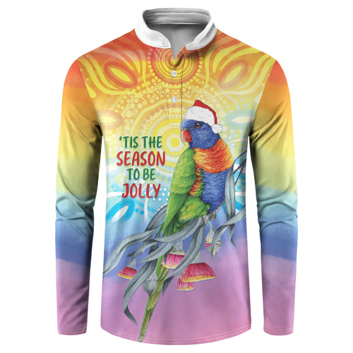 Rainbow Lorikeets Australia Christmas Button Sweatshirt Eucalyptus Blossoms Aboriginal Art
