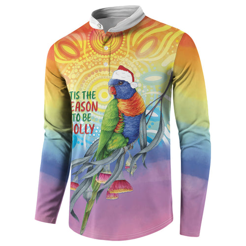 Rainbow Lorikeets Australia Christmas Button Sweatshirt Eucalyptus Blossoms Aboriginal Art