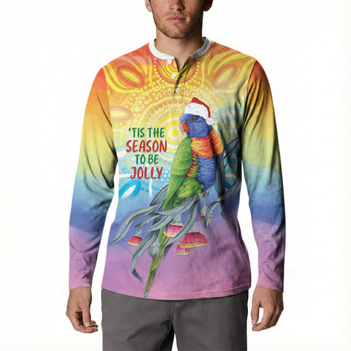 Rainbow Lorikeets Australia Christmas Button Sweatshirt Eucalyptus Blossoms Aboriginal Art