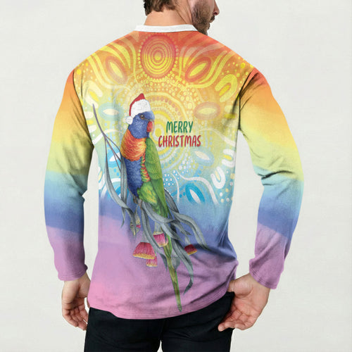 Rainbow Lorikeets Australia Christmas Button Sweatshirt Eucalyptus Blossoms Aboriginal Art