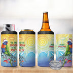 Rainbow Lorikeets Australia Christmas 4 in 1 Can Cooler Tumbler Eucalyptus Blossoms Aboriginal Art