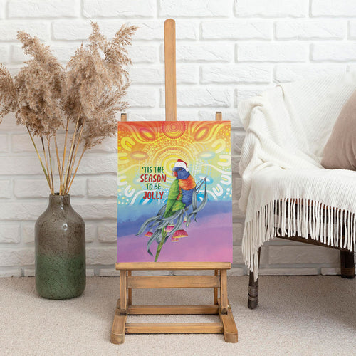 Rainbow Lorikeets Australia Christmas Canvas Wall Art Eucalyptus Blossoms Aboriginal Art