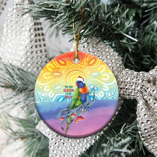 Rainbow Lorikeets Australia Christmas Ceramic Ornament Eucalyptus Blossoms Aboriginal Art