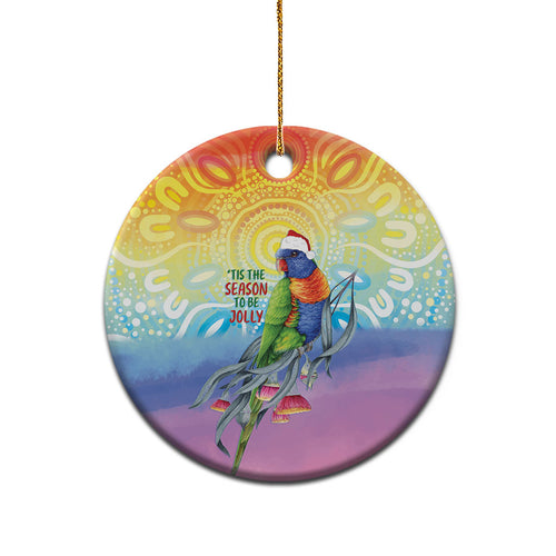 Rainbow Lorikeets Australia Christmas Ceramic Ornament Eucalyptus Blossoms Aboriginal Art