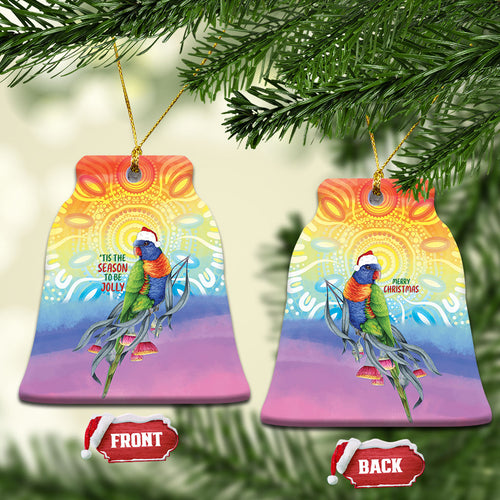 Rainbow Lorikeets Australia Christmas Ceramic Ornament Eucalyptus Blossoms Aboriginal Art