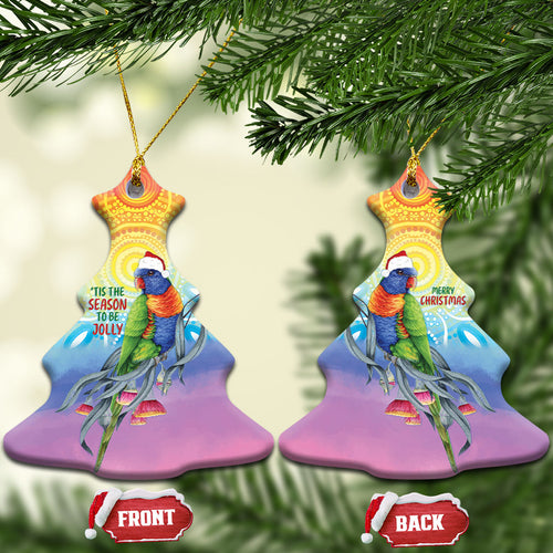 Rainbow Lorikeets Australia Christmas Ceramic Ornament Eucalyptus Blossoms Aboriginal Art