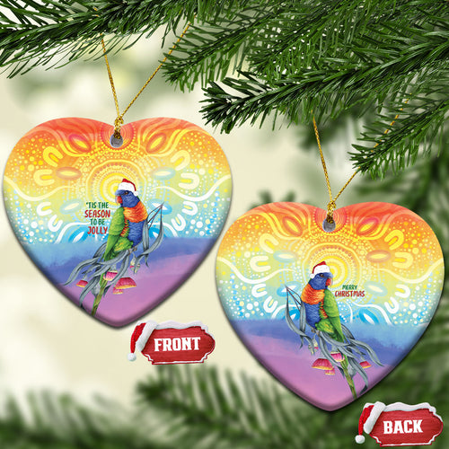 Rainbow Lorikeets Australia Christmas Ceramic Ornament Eucalyptus Blossoms Aboriginal Art