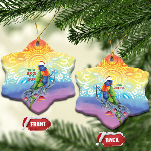 Rainbow Lorikeets Australia Christmas Ceramic Ornament Eucalyptus Blossoms Aboriginal Art