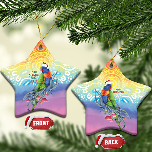 Rainbow Lorikeets Australia Christmas Ceramic Ornament Eucalyptus Blossoms Aboriginal Art