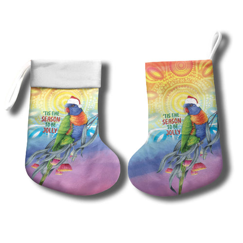 Rainbow Lorikeets Australia Christmas Stocking Eucalyptus Blossoms Aboriginal Art