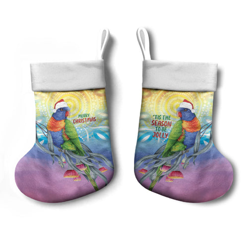 Rainbow Lorikeets Australia Christmas Stocking Eucalyptus Blossoms Aboriginal Art