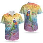 Rainbow Lorikeets Australia Christmas Couples Matching Long Sleeve Bodycon Dress and Hawaiian Shirt Eucalyptus Blossoms Aboriginal Art