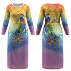 Rainbow Lorikeets Australia Christmas Couples Matching Long Sleeve Bodycon Dress and Hawaiian Shirt Eucalyptus Blossoms Aboriginal Art