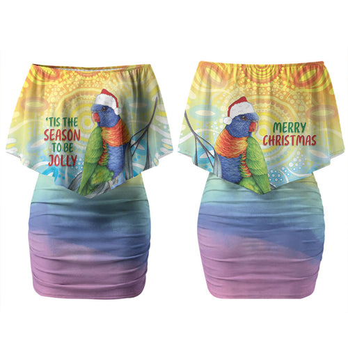Rainbow Lorikeets Australia Christmas Couples Matching Off Shoulder Short Dress and Hawaiian Shirt Eucalyptus Blossoms Aboriginal Art