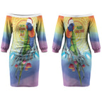 Rainbow Lorikeets Australia Christmas Couples Matching Off The Shoulder Long Sleeve Dress and Long Sleeve Button Shirt Eucalyptus Blossoms Aboriginal Art