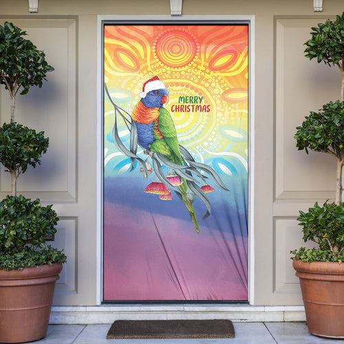 Rainbow Lorikeets Australia Christmas Door Cover Eucalyptus Blossoms Aboriginal Art
