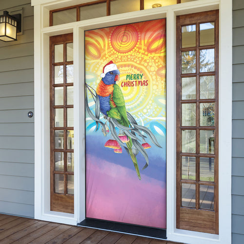 Rainbow Lorikeets Australia Christmas Door Cover Eucalyptus Blossoms Aboriginal Art