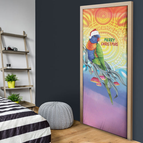 Rainbow Lorikeets Australia Christmas Door Cover Eucalyptus Blossoms Aboriginal Art