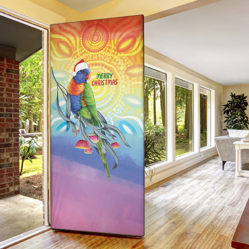 Rainbow Lorikeets Australia Christmas Door Cover Eucalyptus Blossoms Aboriginal Art