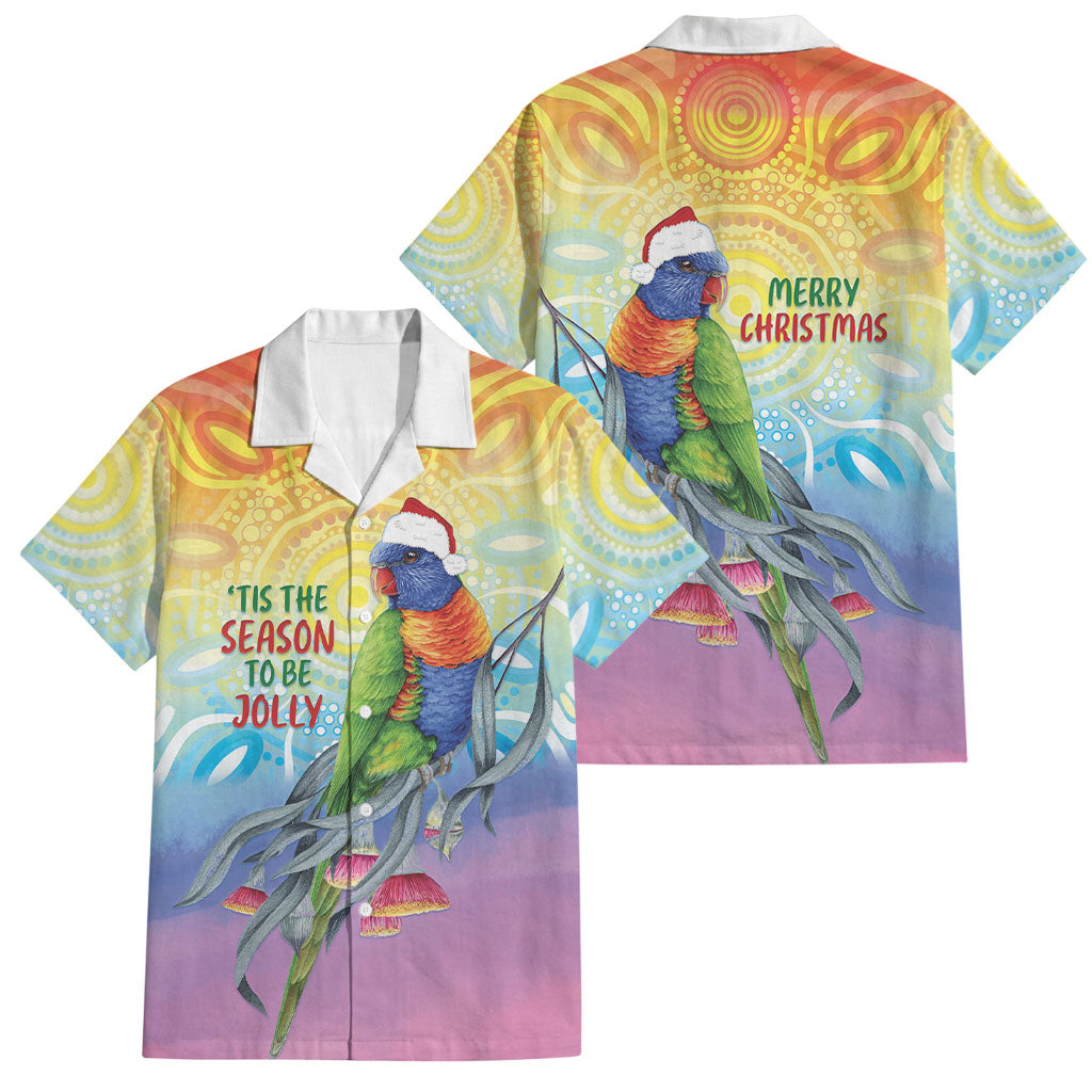 Rainbow Lorikeets Australia Christmas Family Matching Off Shoulder Maxi Dress and Hawaiian Shirt Eucalyptus Blossoms Aboriginal Art