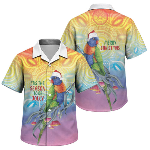 Rainbow Lorikeets Australia Christmas Family Matching Off Shoulder Maxi Dress and Hawaiian Shirt Eucalyptus Blossoms Aboriginal Art