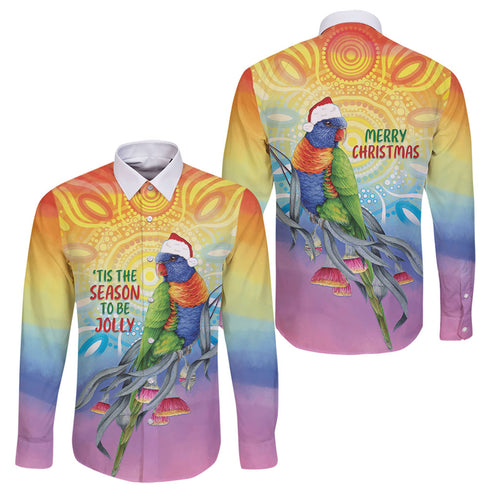 Rainbow Lorikeets Australia Christmas Family Matching Off Shoulder Short Dress and Hawaiian Shirt Eucalyptus Blossoms Aboriginal Art