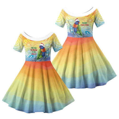 Rainbow Lorikeets Australia Christmas Family Matching Short Sleeve Bodycon Dress and Hawaiian Shirt Eucalyptus Blossoms Aboriginal Art