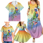 Rainbow Lorikeets Australia Christmas Family Matching Summer Maxi Dress and Hawaiian Shirt Eucalyptus Blossoms Aboriginal Art