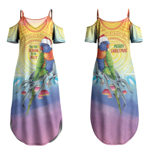 Rainbow Lorikeets Australia Christmas Family Matching Summer Maxi Dress and Hawaiian Shirt Eucalyptus Blossoms Aboriginal Art