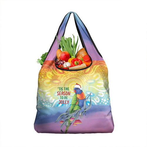 Rainbow Lorikeets Australia Christmas Grocery Bag Eucalyptus Blossoms Aboriginal Art
