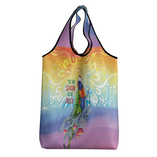 Rainbow Lorikeets Australia Christmas Grocery Bag Eucalyptus Blossoms Aboriginal Art